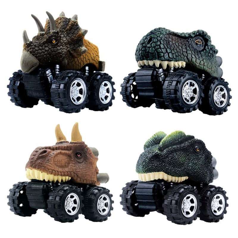 DINOBROS Pull Back Dinosaur Car Toys 4 Pack Dino Toys for 3 Year Old Boys and Toddlers T-Rex Dinosaur Games Monster Trucks - Image 1